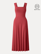 Flowy Square Neck Wide Straps Midi Bra Dress with Pockets