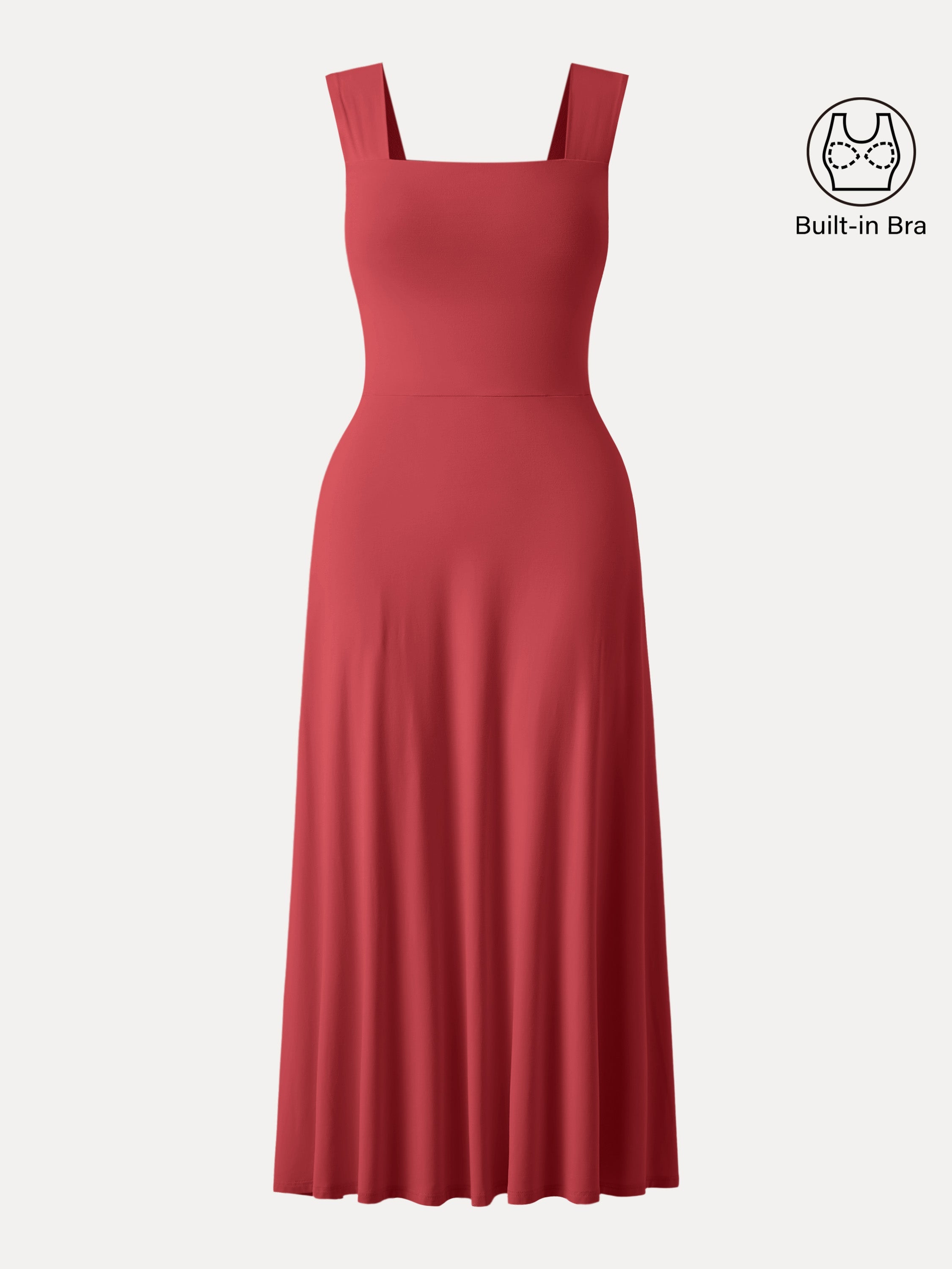 Flowy Square Neck Wide Straps Midi Bra Dress with Pockets