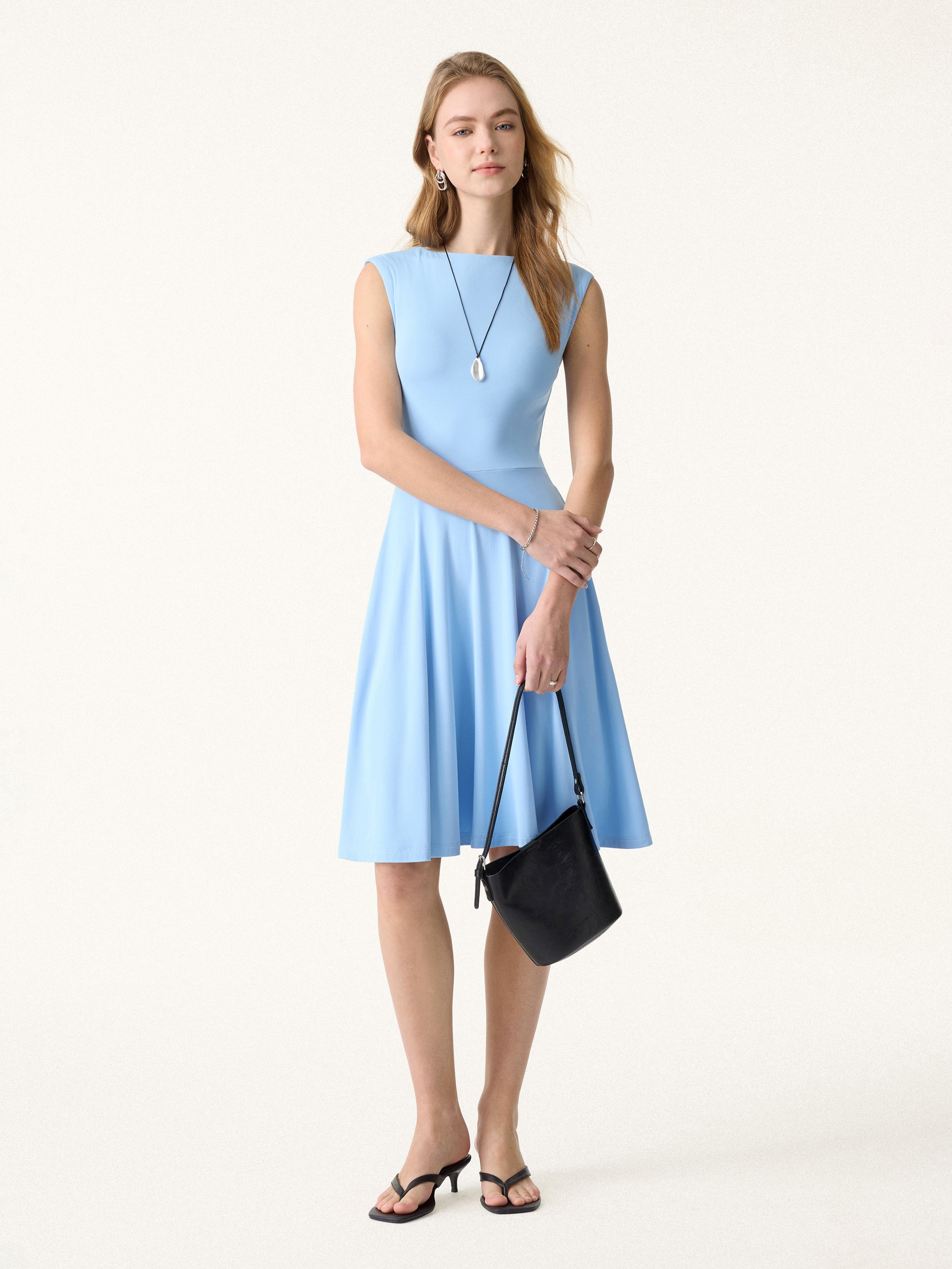 SkinKiss Boatneck Wide Shoulder Bra Dress with Pockets