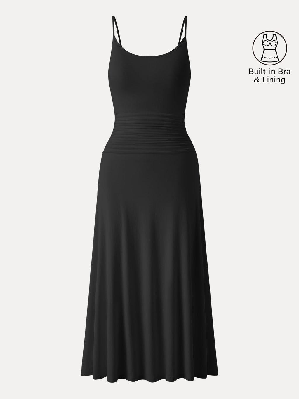 Cooling Lyocell Adjustable Spaghetti Strap Ruched Maxi Bra Dress