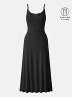 Cooling Lyocell Adjustable Spaghetti Strap Ruched Maxi Bra Dress