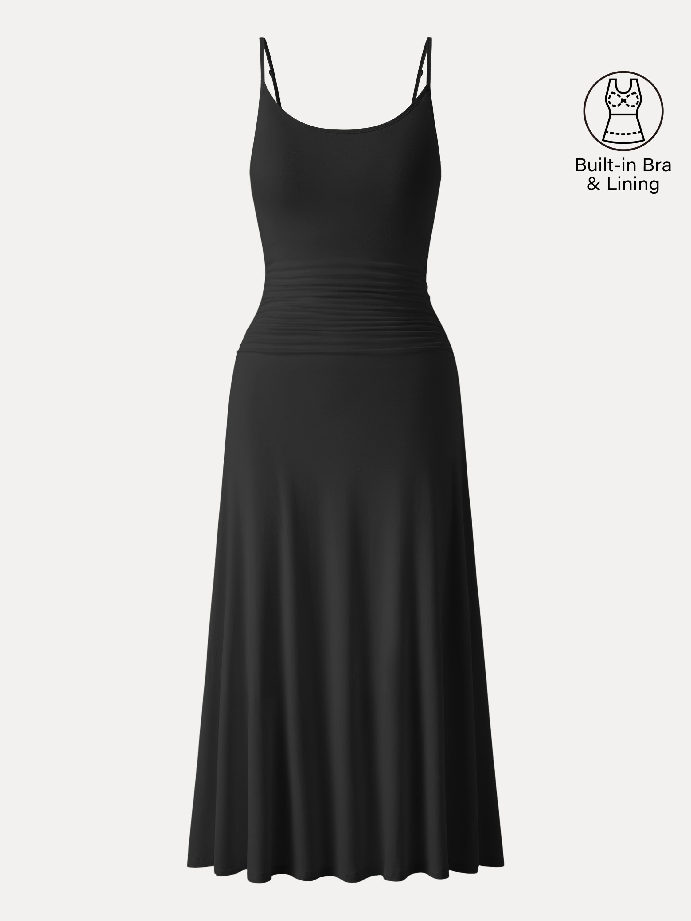 Cooling Lyocell Adjustable Spaghetti Strap Ruched Maxi Bra Dress