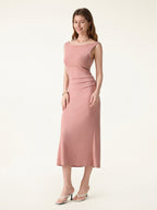 Elegant Boatneck Tucked Fit-and-Flare Midi Bra Dress
