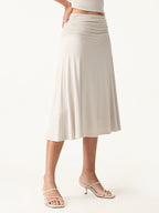 2Pcs Set Cowl Neck Ruched Bra Top & Side Ruched A-line Midi Skirt