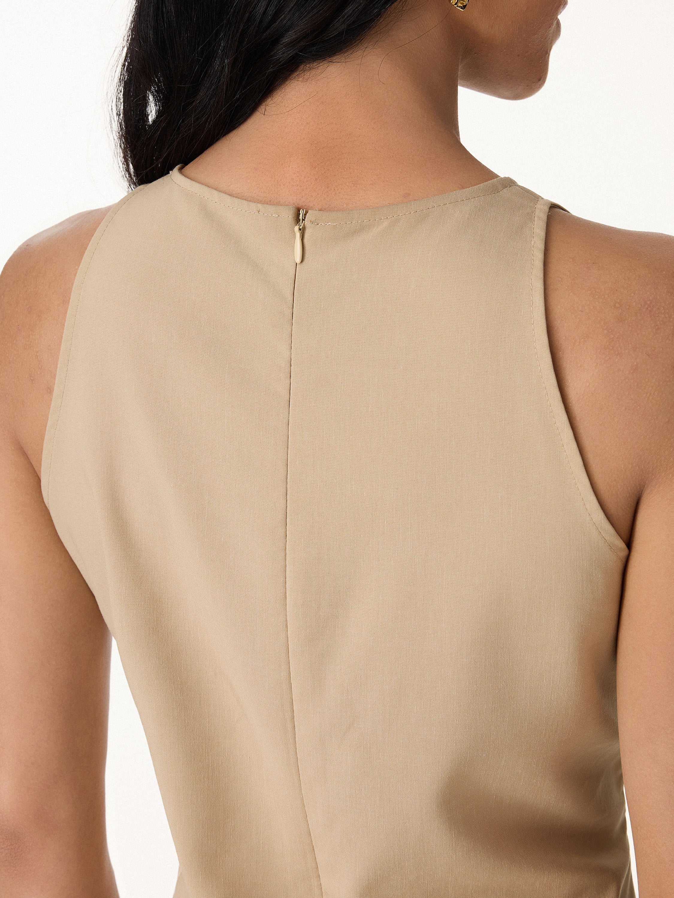 2Pcs Set Pleated Self-Tie Top & Tailored Shorts with Pockets