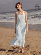 Flowy Square Neck Wide Straps Midi Bra Dress with Pockets