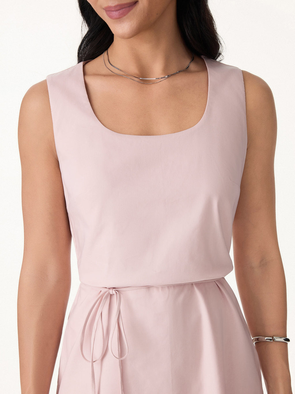 Wrinkle-Resistant Linen Blend U-Neck Maxi Dress with Pockets