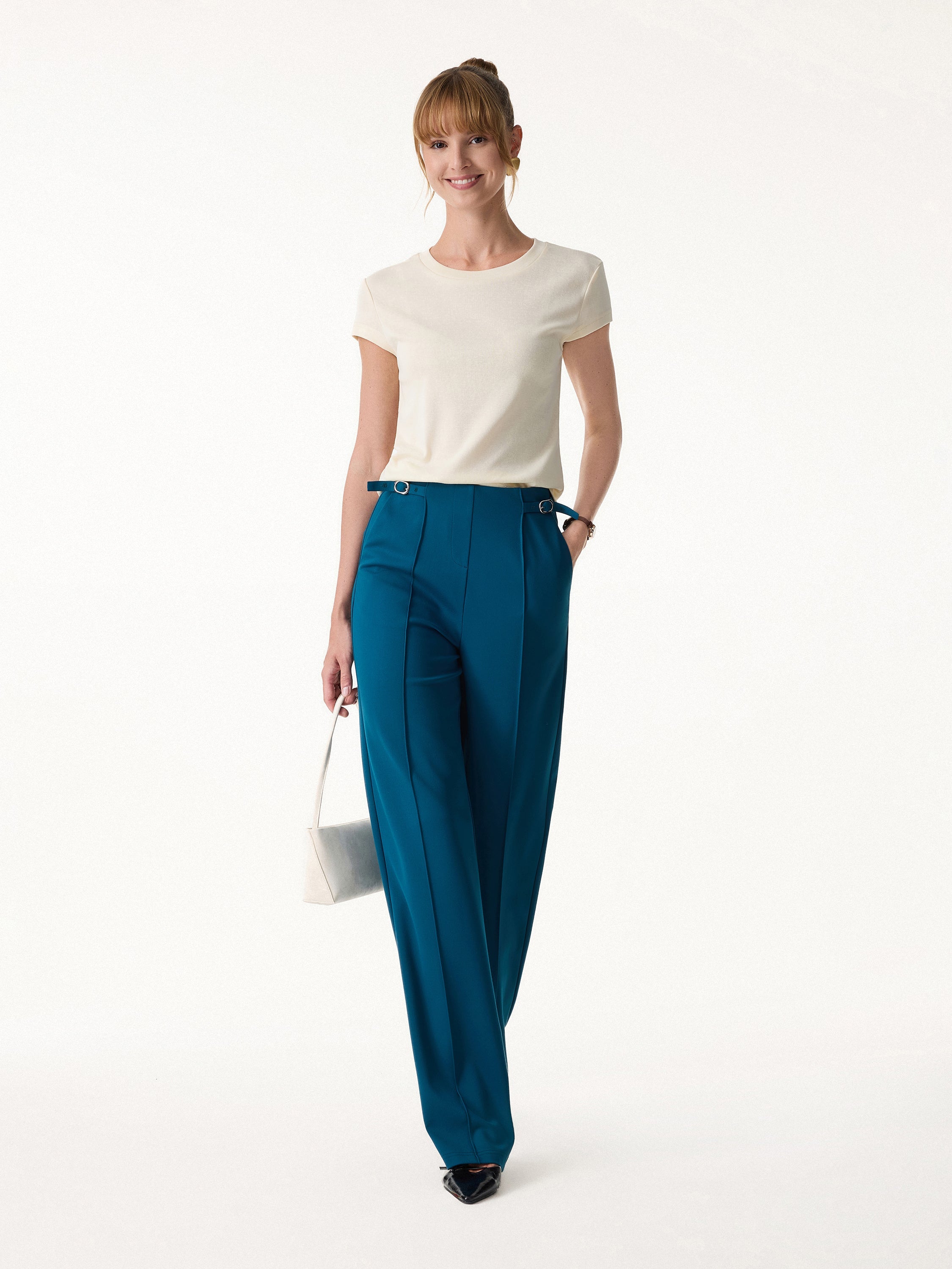 2Pcs Set Square Neck Waistcoat with Pockets & Wide Leg Ankled Pant