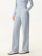 2Pcs Set Modal 2-in-1 Wrap Bra Top & Straight Leg Pull-on Travel Pant