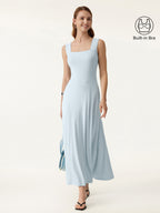 Flowy Square Neck Wide Straps Midi Bra Dress with Pockets