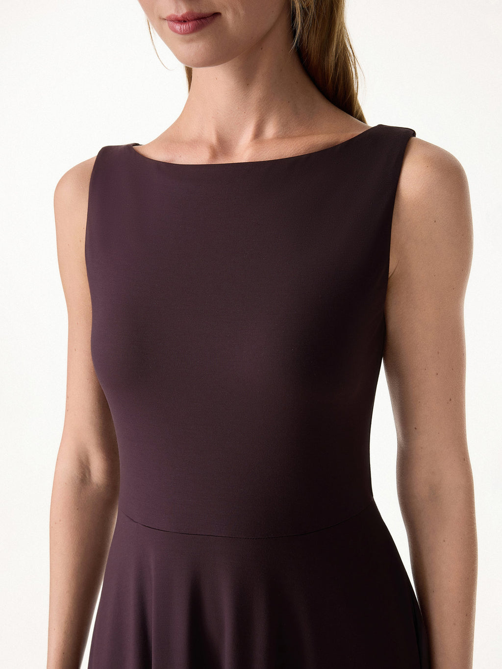 Stretchy Boatneck Fit-and-Flare Mini Bra Dress with Pockets