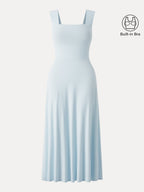 Flowy Square Neck Wide Straps Midi Bra Dress with Pockets