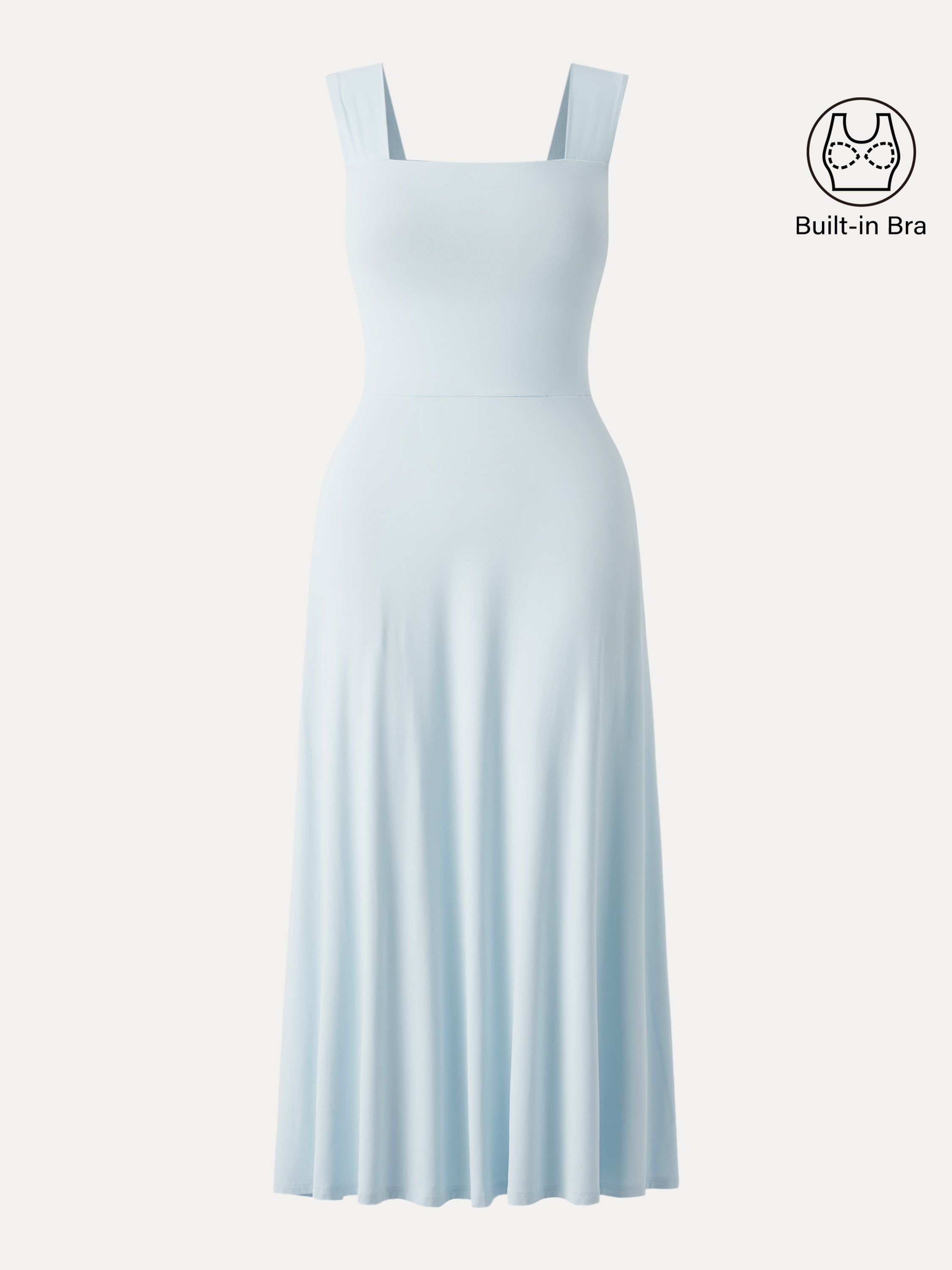 Flowy Square Neck Wide Straps Midi Bra Dress with Pockets