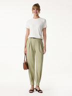 2Pcs Set Stand Collar V-Neck Top & Wrinkle-Resistant Tapered Pant