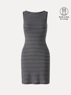 Lyocell-Wool Striped Open Back A-Line Mini Bra Dress