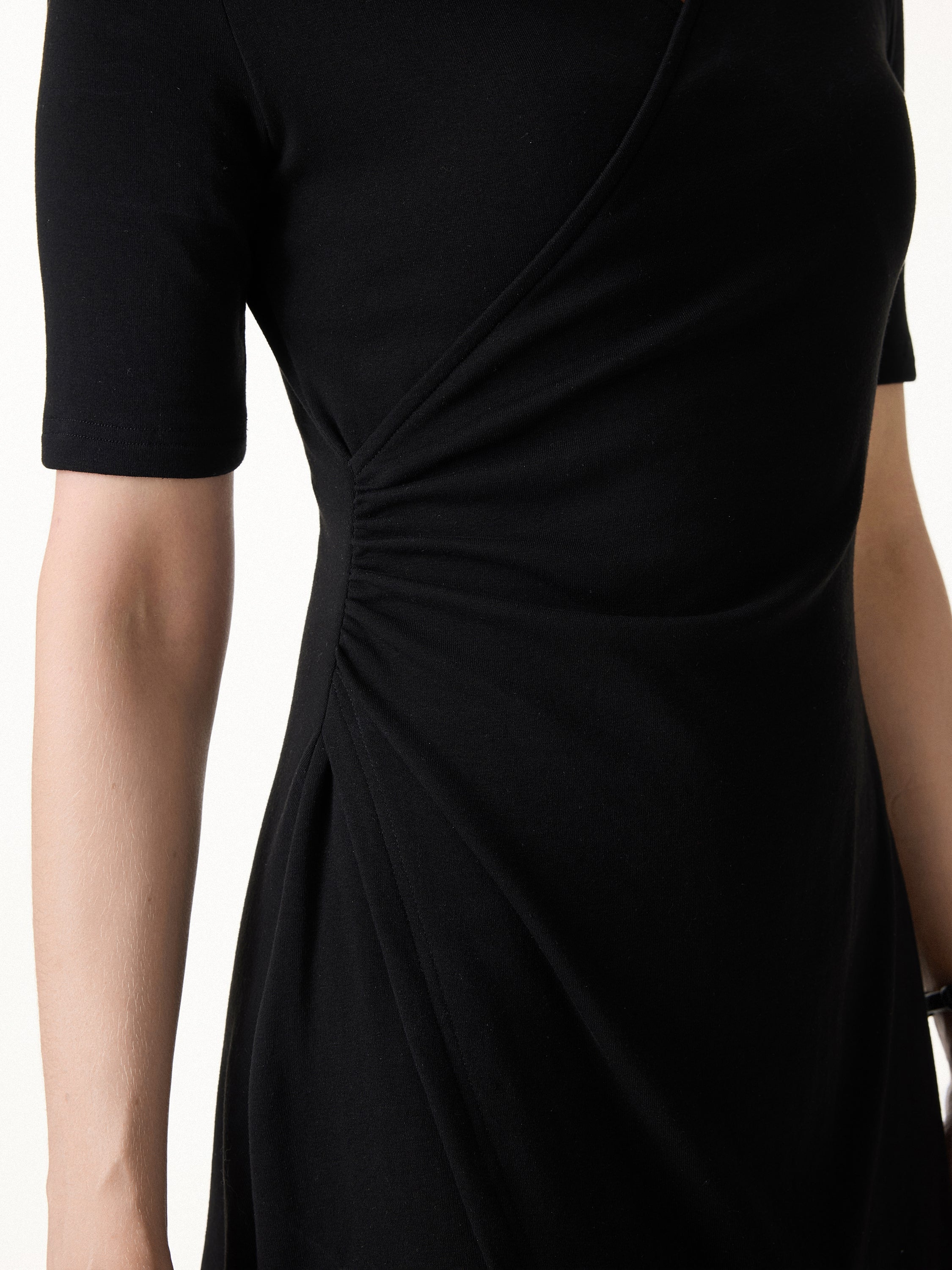 Surplice Ruched Fit-and-Flare Mini Dress