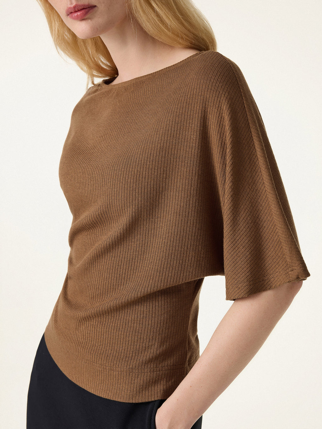 2Pcs Set Boatneck Relaxed Top & Wide Leg Pant with Pockets