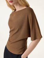 2Pcs Set Boatneck Relaxed Top & Wide Leg Pant with Pockets