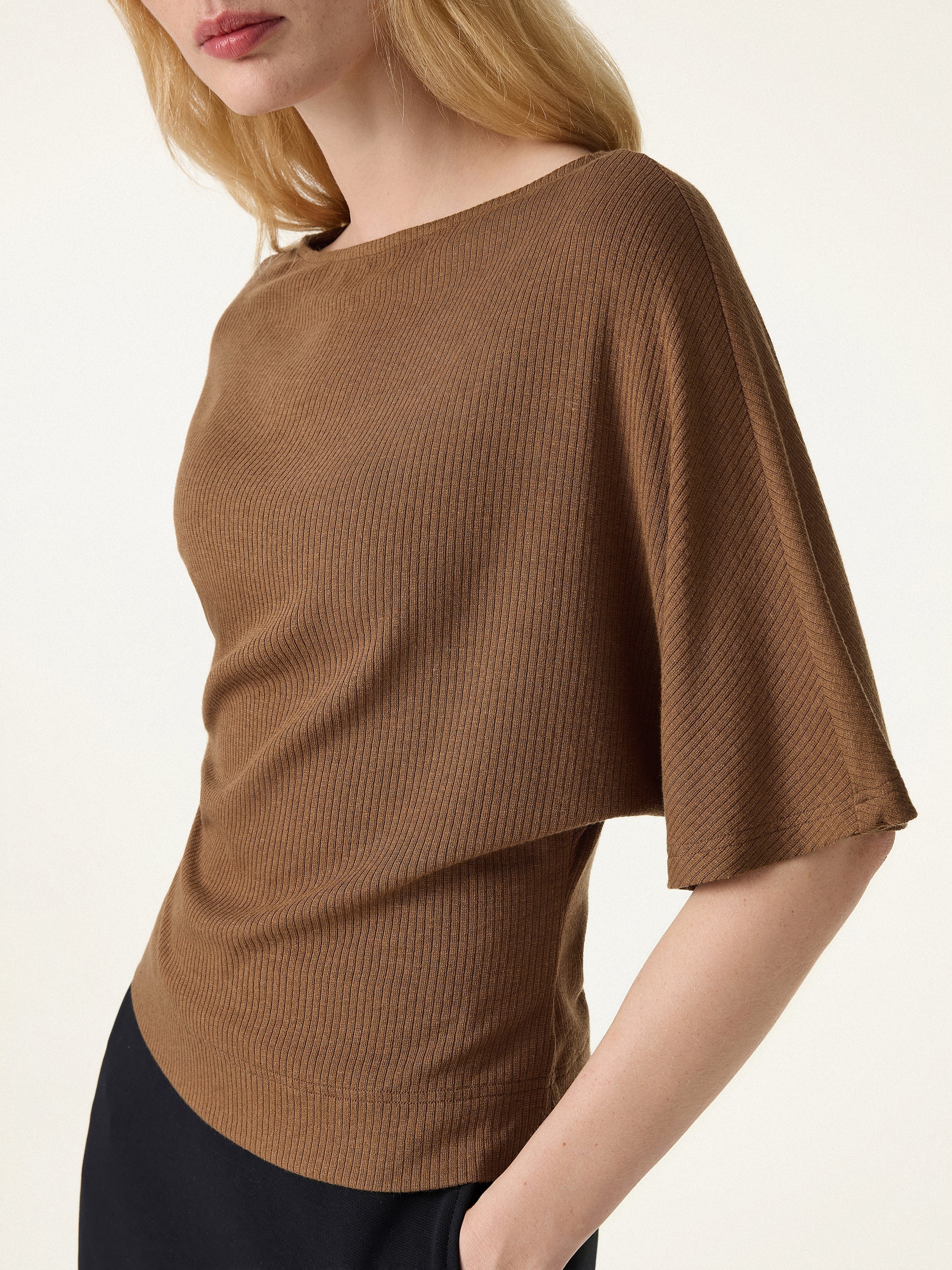 2Pcs Set Boatneck Relaxed Top & Wide Leg Pant with Pockets