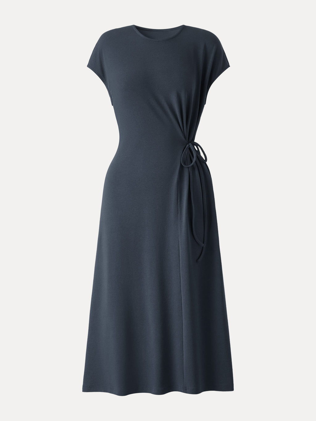Cotton Lyocell Easy Airy Midi Dress with Self-Tie