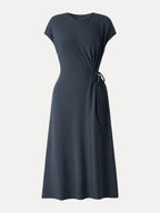 Cotton Lyocell Easy Airy Midi Dress with Self-Tie
