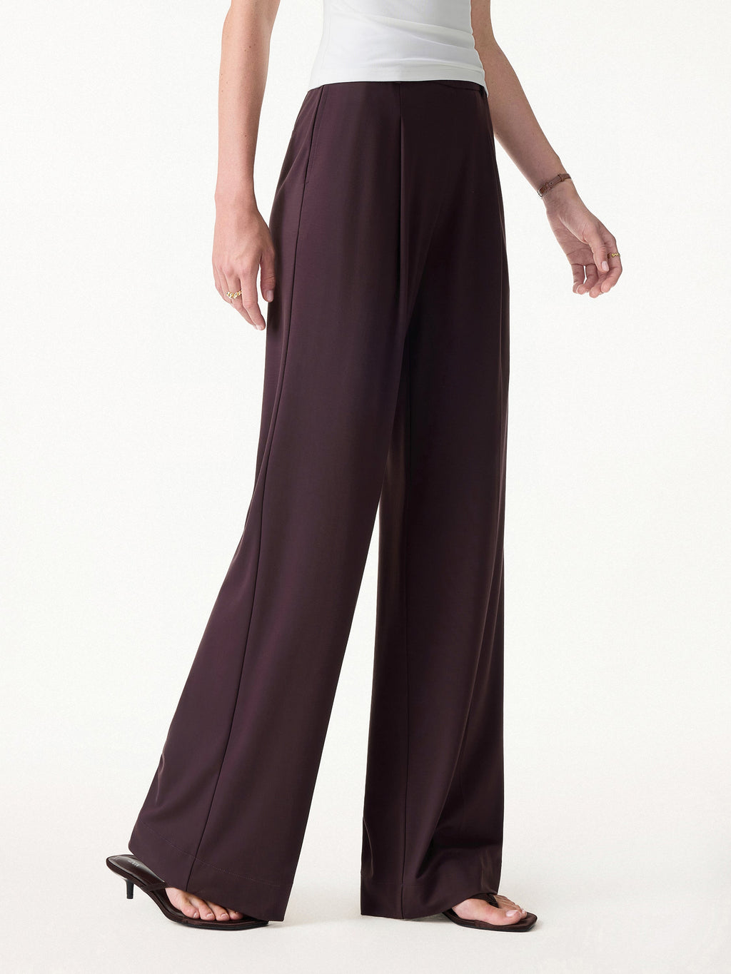 2Pcs Set Tucked Asymmetrical Hem Top & High Rise Wide Leg Pant