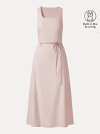Wrinkle-Resistant Linen Blend U-Neck Maxi Dress with Pockets