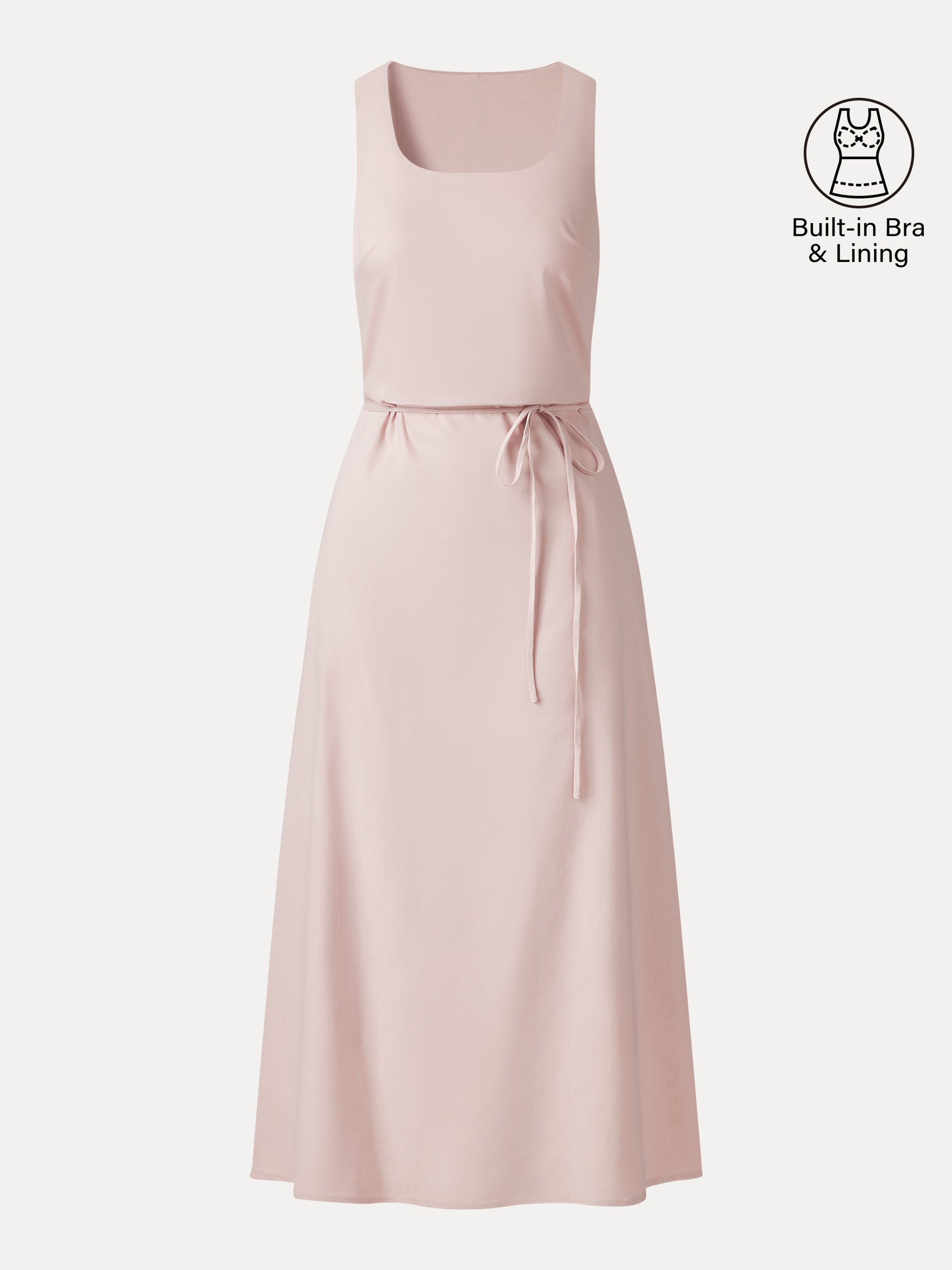 Wrinkle-Resistant Linen Blend U-Neck Maxi Dress with Pockets
