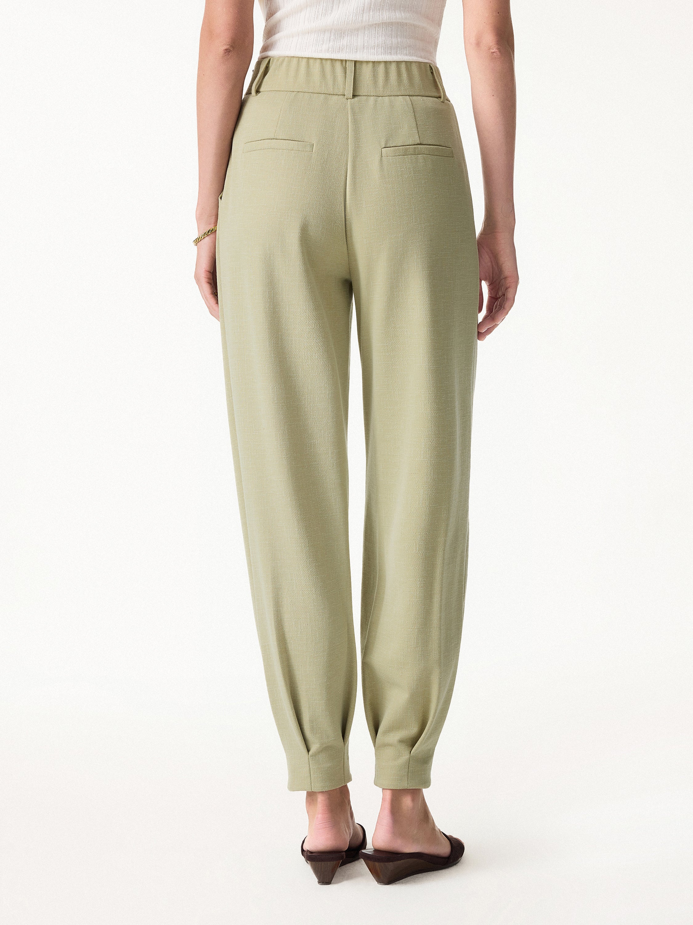 2Pcs Set Stand Collar V-Neck Top & Wrinkle-Resistant Tapered Pant