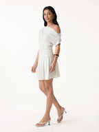 2Pcs Set Asymmetrical Neck Ruched Top & Circle Flare Pull-On Skort