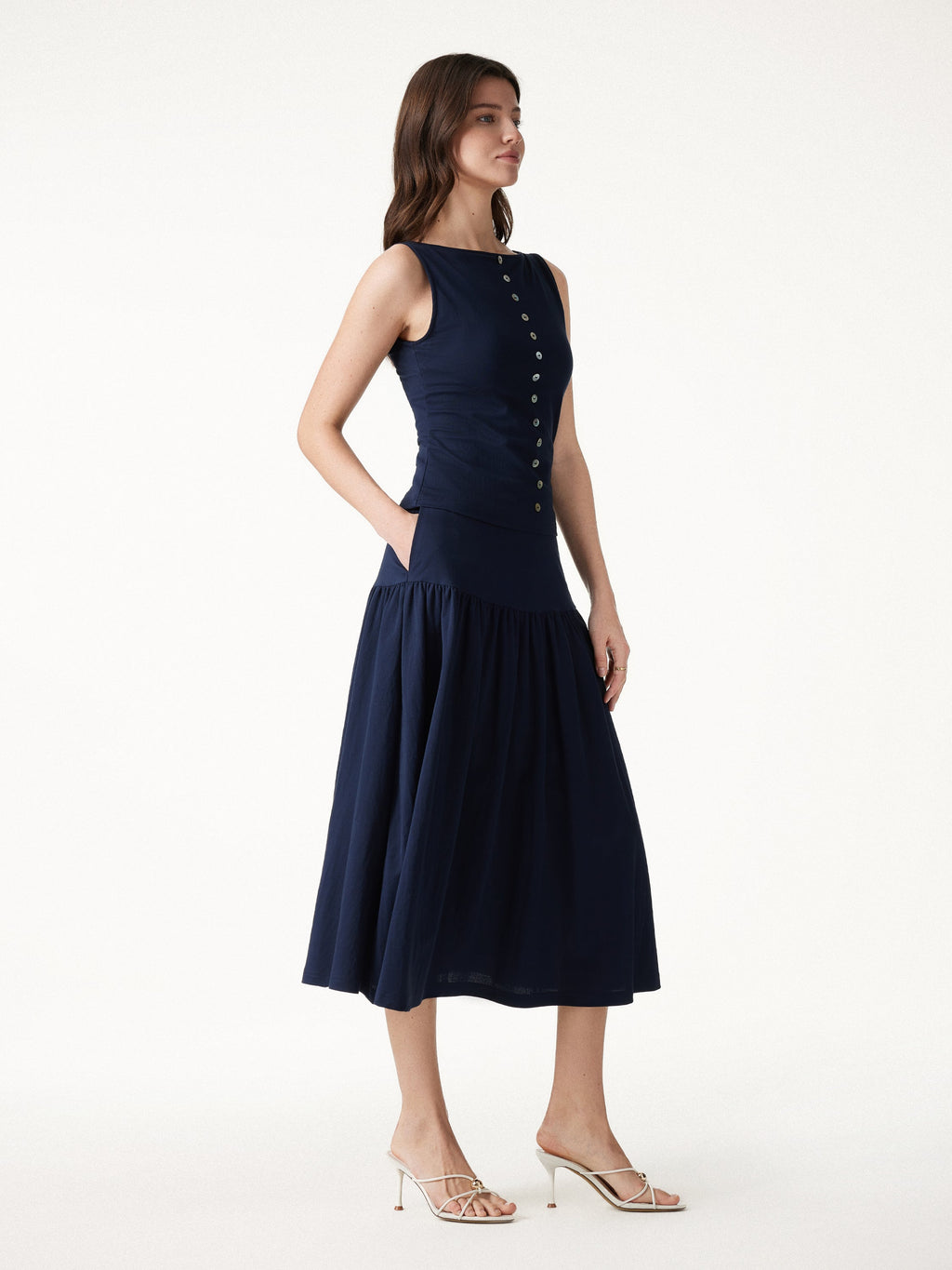 2Pcs Set Cropped Bra Top & Midi Skirt with Pockets