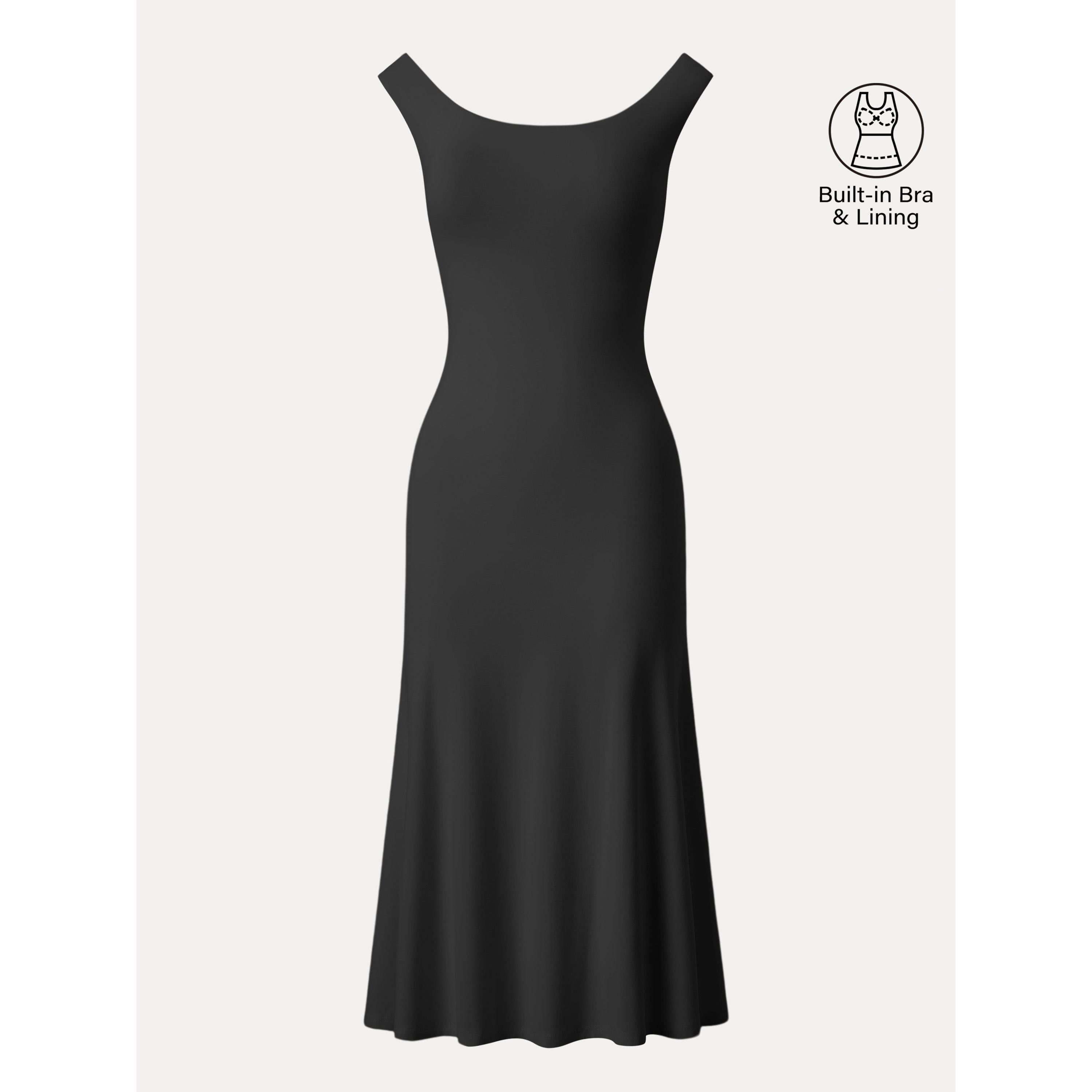 Scoop Neck Midi Low Back Bra Dress