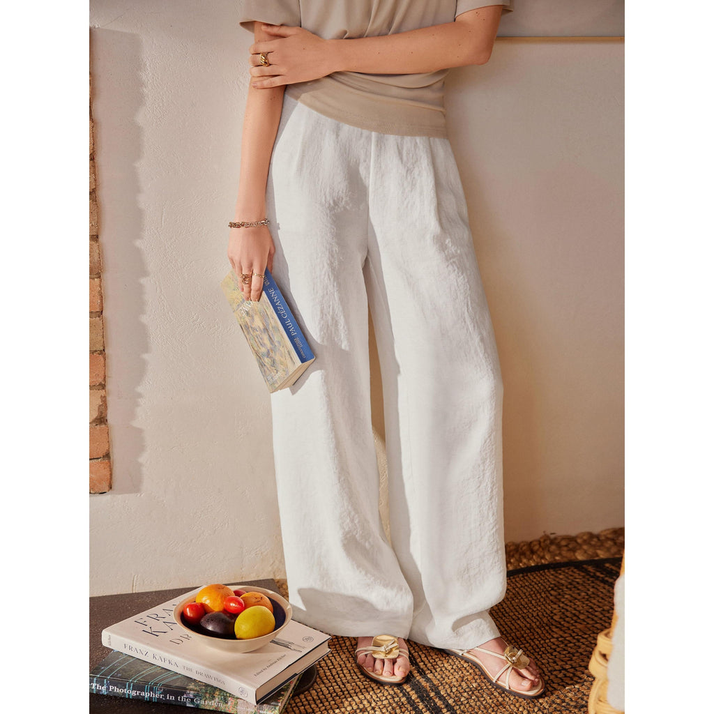 2Pcs Set Crewneck Tee & Mid Rise Wide Leg Pant with Pockets