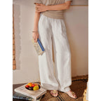 2Pcs Set Crewneck Tee & Mid Rise Wide Leg Pant with Pockets