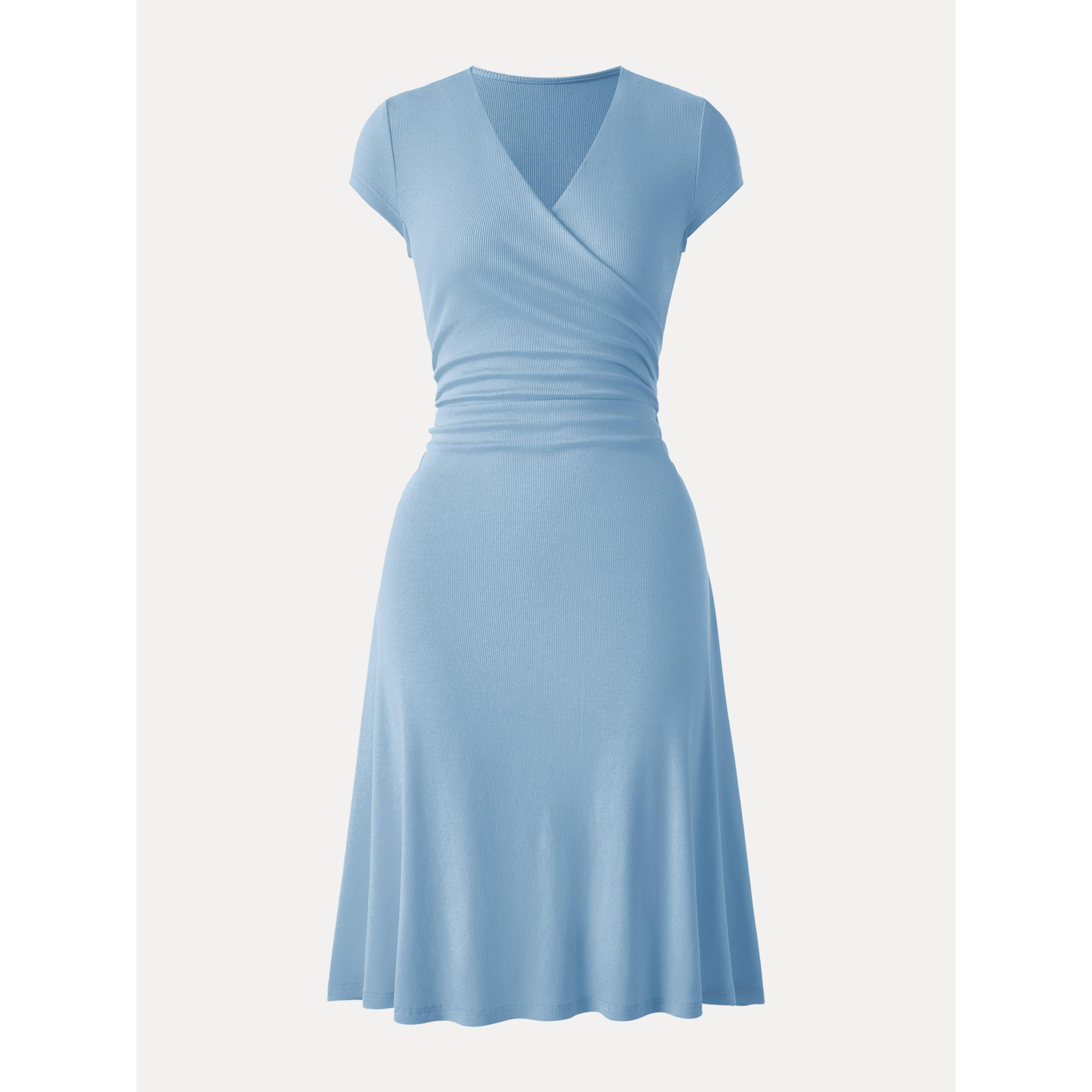 Stretch Cotton Surplice V-neck Cap Sleeve Midi Dress